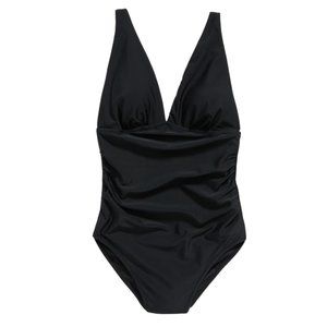 OLD NAVY Black Ruched Deep V-Neck Swimsuit, size XS